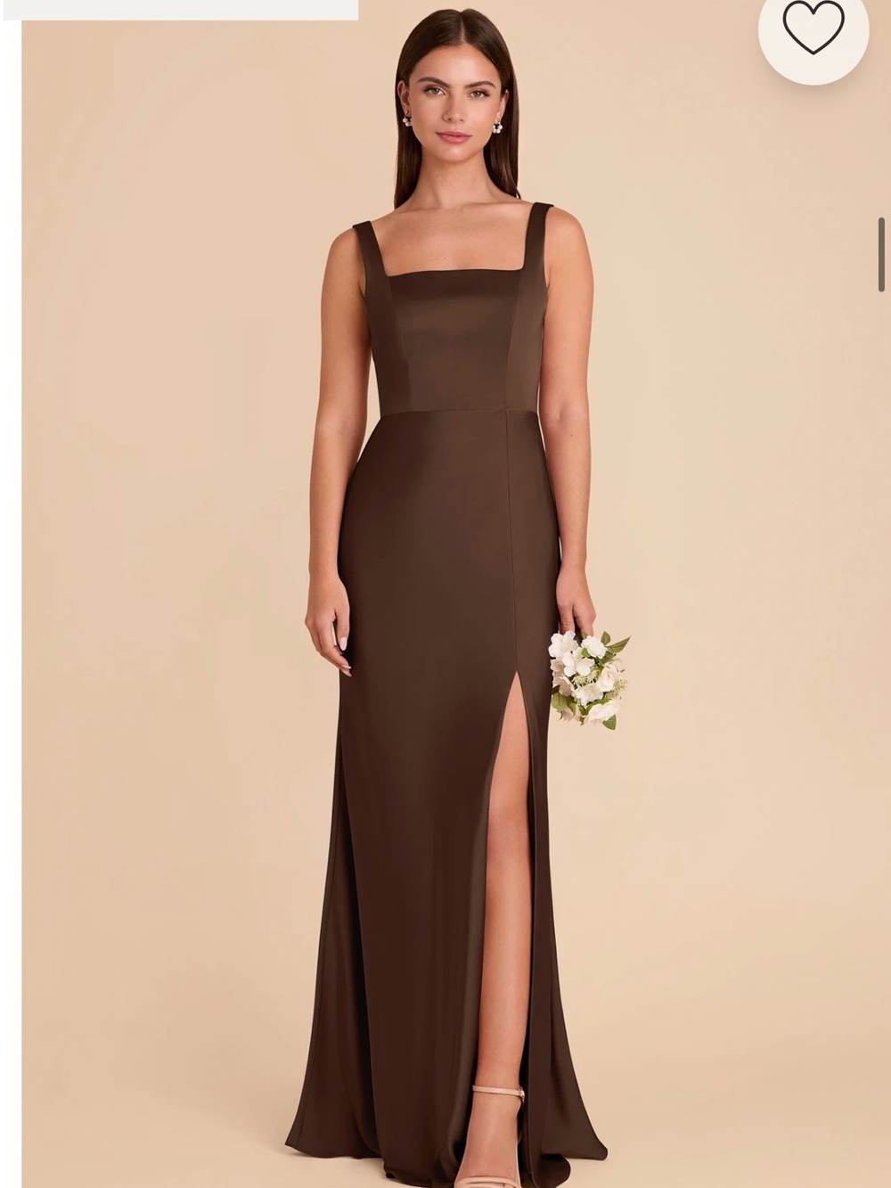 Birdy Grey Espresso Satin Maxi Dress with Square Neck - “Alex”